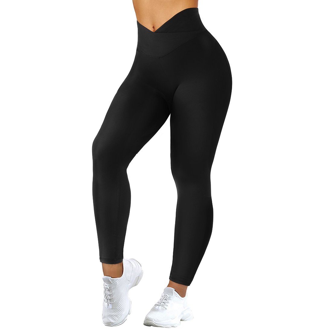 High Waist Solid Color Yoga Pants with Cross Waist Design