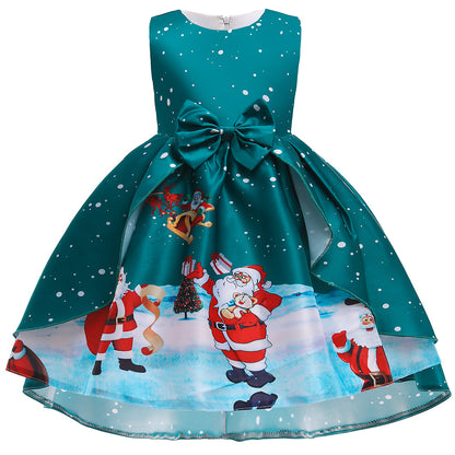 Christmas Dress Print for Princess Santa Claus Girl