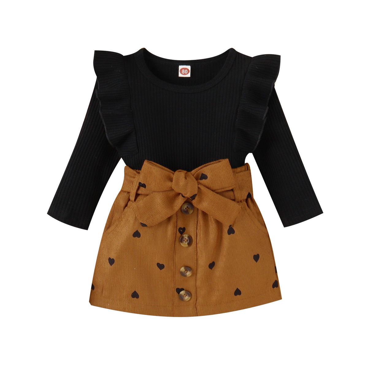 Girls' Cotton Top & Corduroy Skirt Valentine's Set