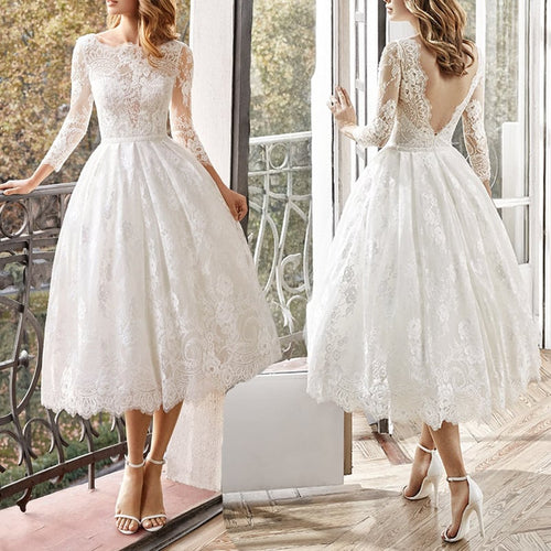 Long Sleeve Slim-fit Wedding Dress with Lace Skirt