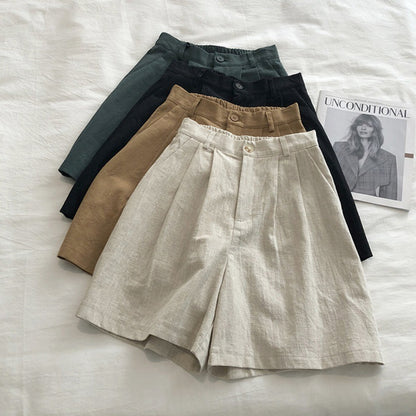 Retro High Waist Slim Linen Wide Leg Trousers