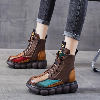 Retro Rainbow Platform Short Boots in Ethnic Style