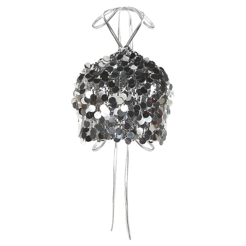 2023 Summer Women's Fashion Sequin Halter Top