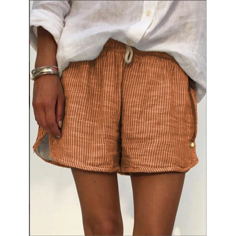 Striped Print Elastic Waist Wide Leg Casual Shorts