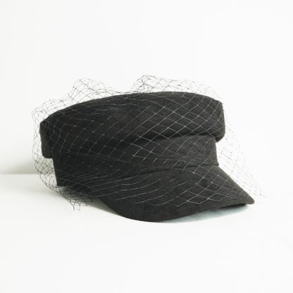 Women's Navy Denim Mesh Flat Top Hat