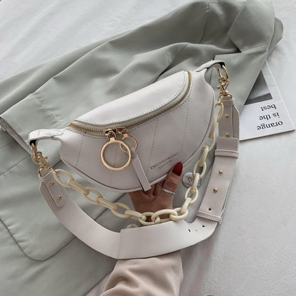 Chic French Women's Shoulder Bag with Wide Strap