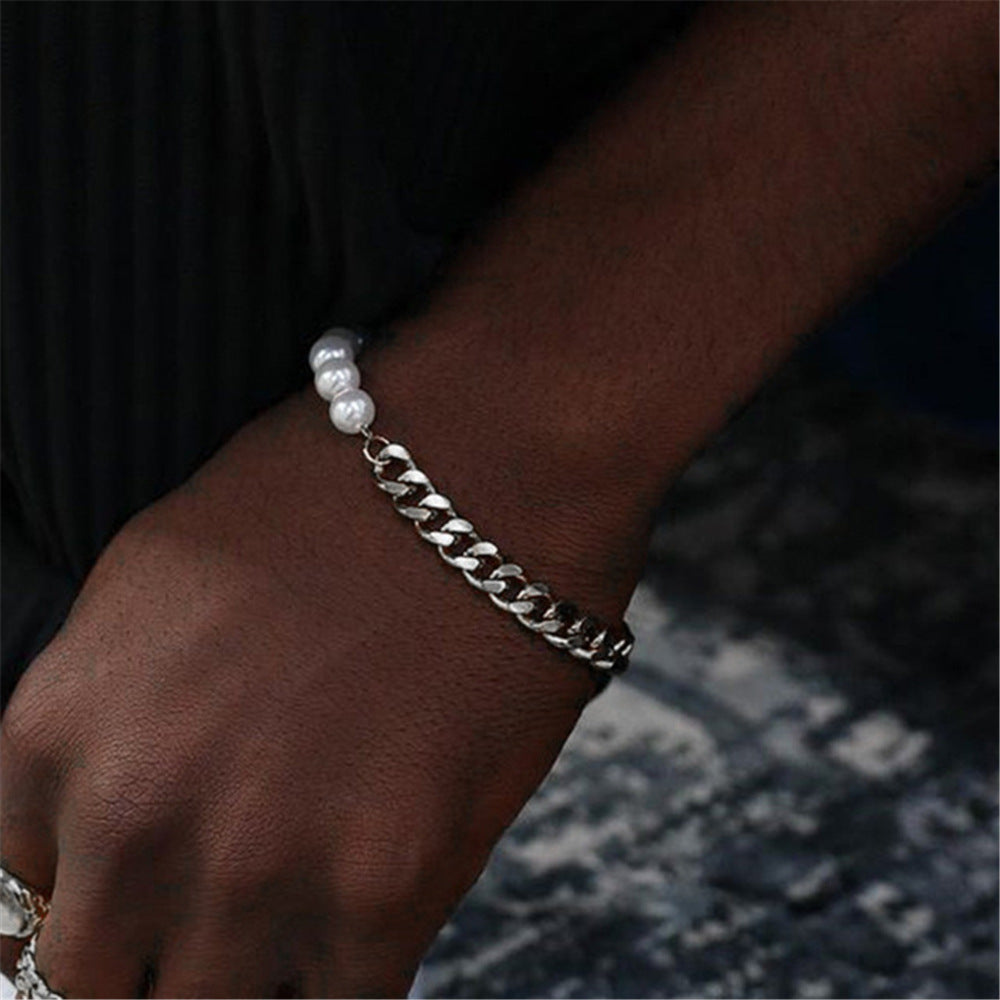 Men's Pearl Chain Bracelet - Minimalist Couple Style