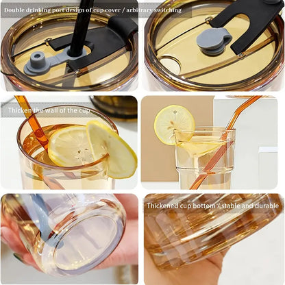 15oz Glass Water Bottle with Lid and Straw (1pc)