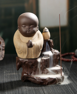Creative Purple Clay Monk Incense Burner Desktop Decor