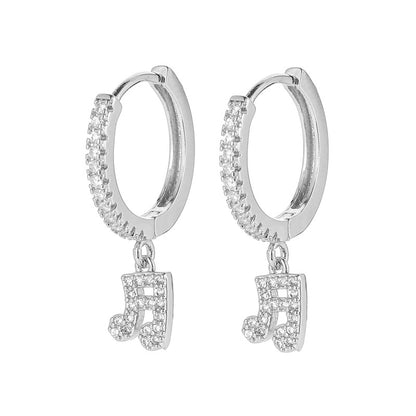 Stylish Copper Inlaid Zircon Music Note Earrings