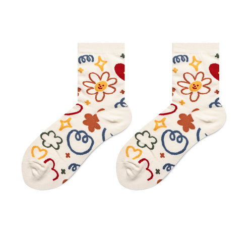 Cute Japanese Cartoon Hand-Painted Women's Socks