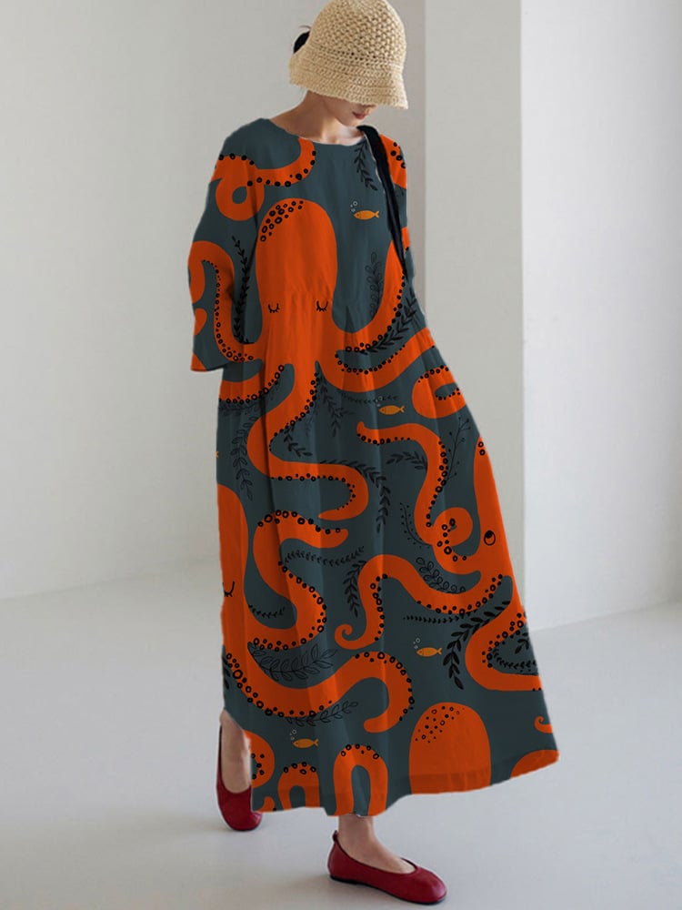 Chrysanthemum Print Women's Casual Short Sleeve Dress