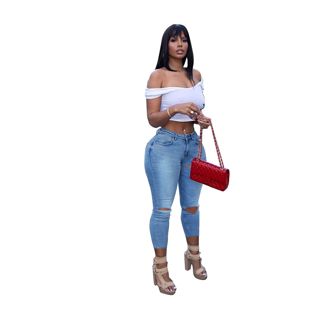 High Elastic Denim Pencil Pants for Women