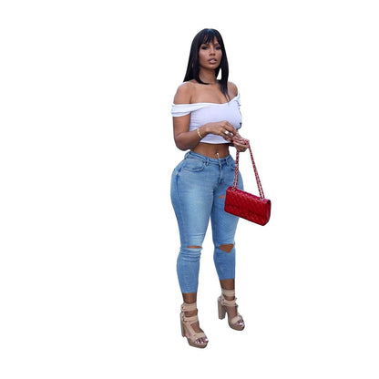 High Elastic Denim Pencil Pants for Women