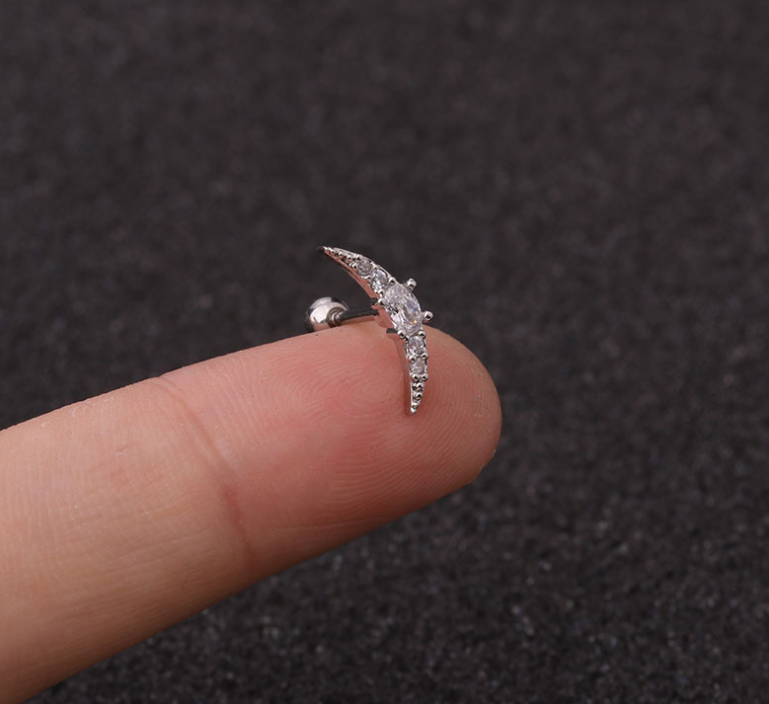Stainless Steel Star Zirconia Screw Earrings (Pierced)