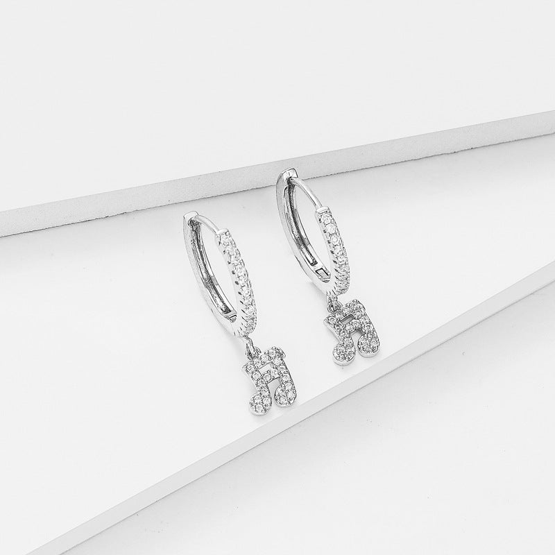 Stylish Copper Inlaid Zircon Music Note Earrings