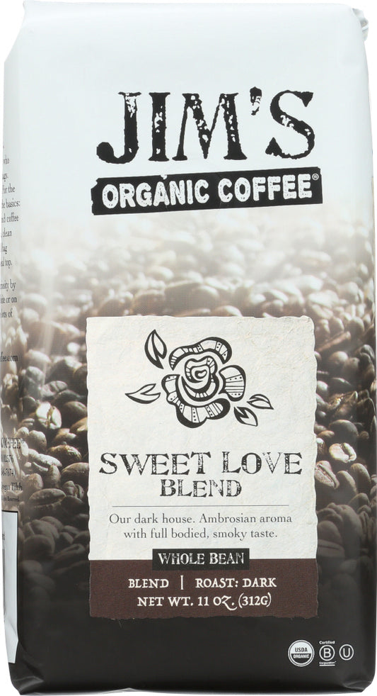 JIM'S ORGANIC COFFEE: Whole Bean Sweet Love Blend, 11 oz