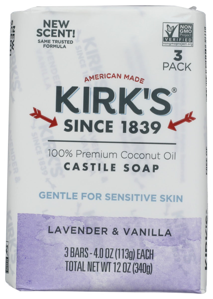 KIRKS: Castile Bar Soap Lavender and Vanilla 3Pk, 12 oz