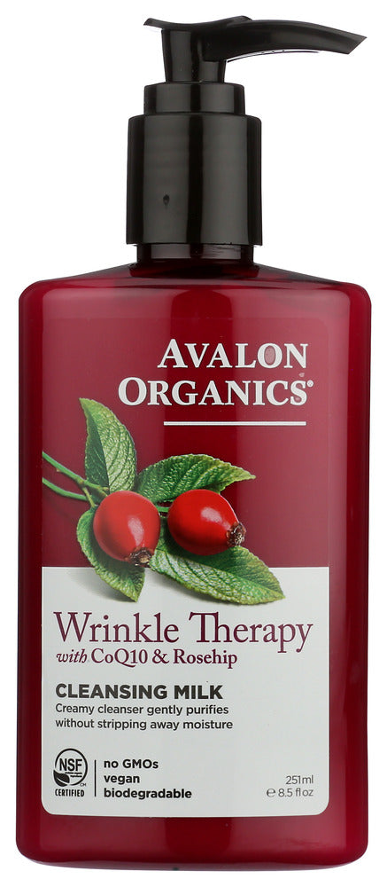 AVALON ORGANICS: Wrinkle Therapy Cleansing Milk with CoQ10 & Rosehip, 8.5 oz