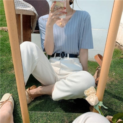 Summer Loose Fit Chicken Heart Collar Ice Silk T-Shirt