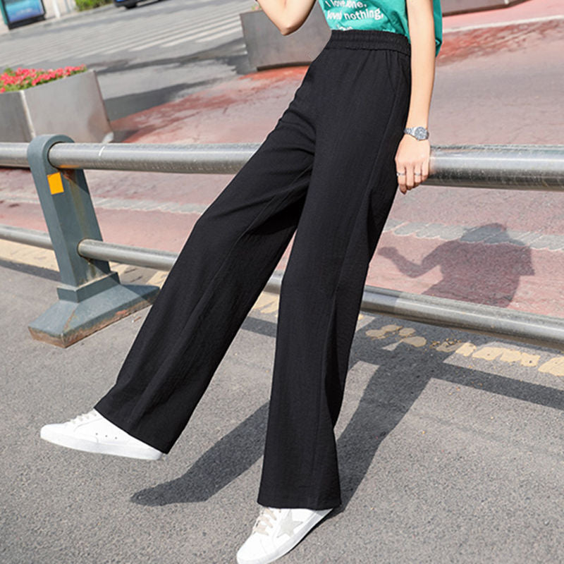 Cotton Linen Wide-Leg Pants for Women - High Waist Casual