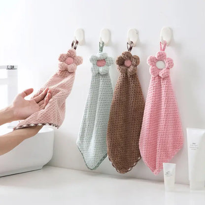 Coral Fleece Fingertip Towel with Loop, Quick-Dry