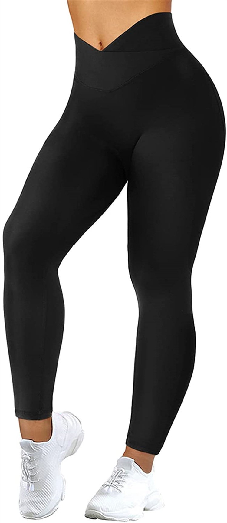 High Waist Solid Color Yoga Pants with Cross Waist Design