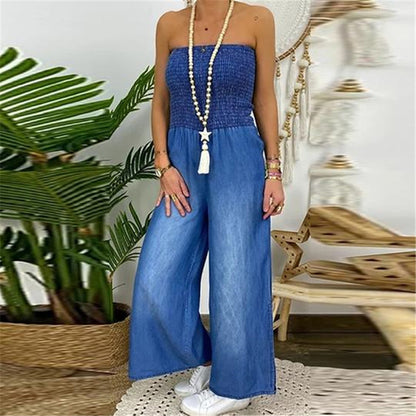 Elastic Slim-fit Wide-leg Casual Denim Trousers