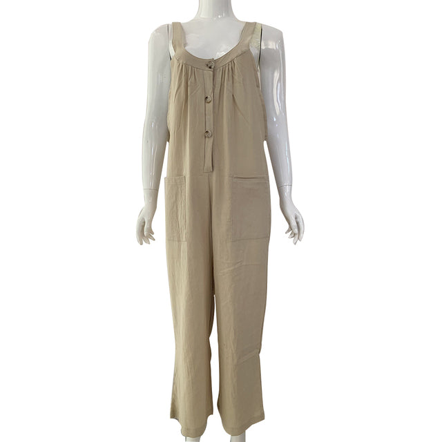 Casual Women's Sleeveless Cotton Linen Wide Leg Jumpsuit