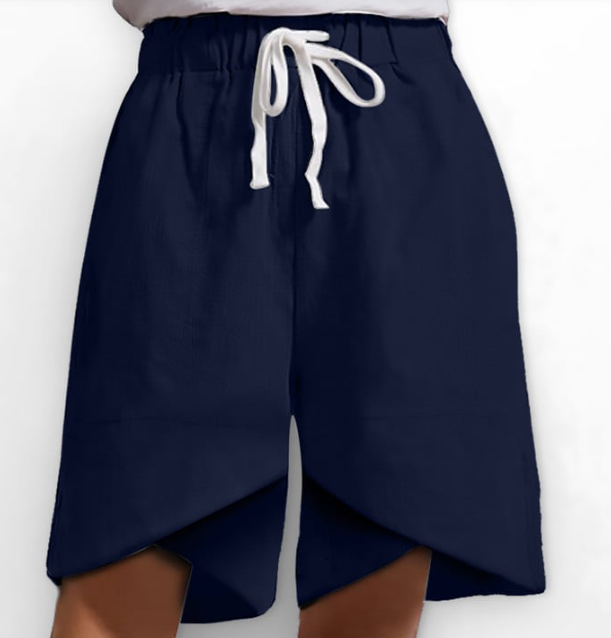 Elastic Waist Wide Leg Casual Shorts with Pockets