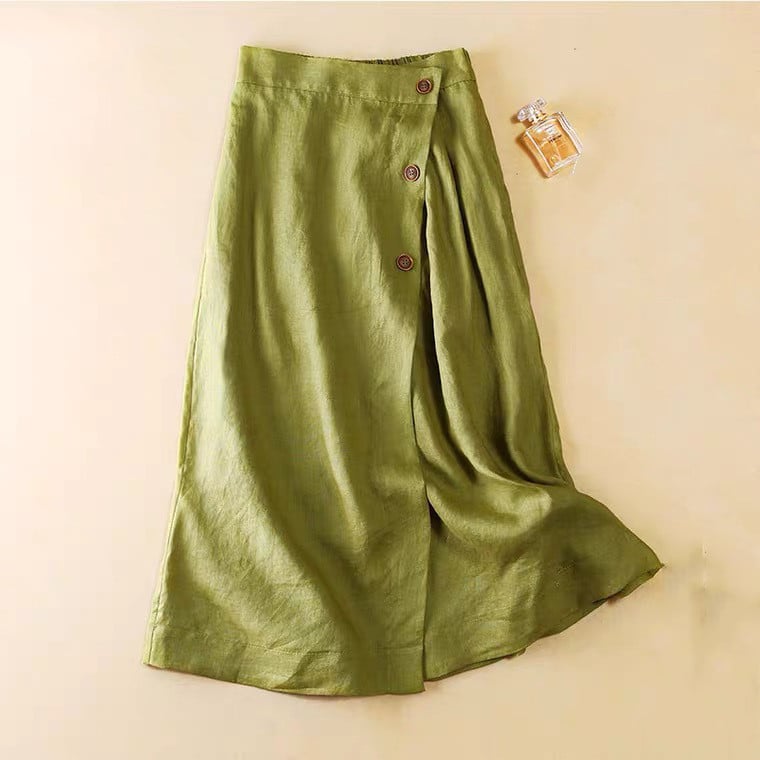 Women's Casual Cotton Linen Elastic Waist Skirt