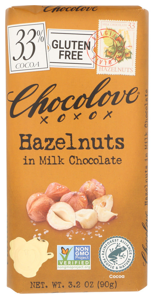CHOCOLOVE: Hazelnuts In Milk Chocolate Bar, 3.2 oz