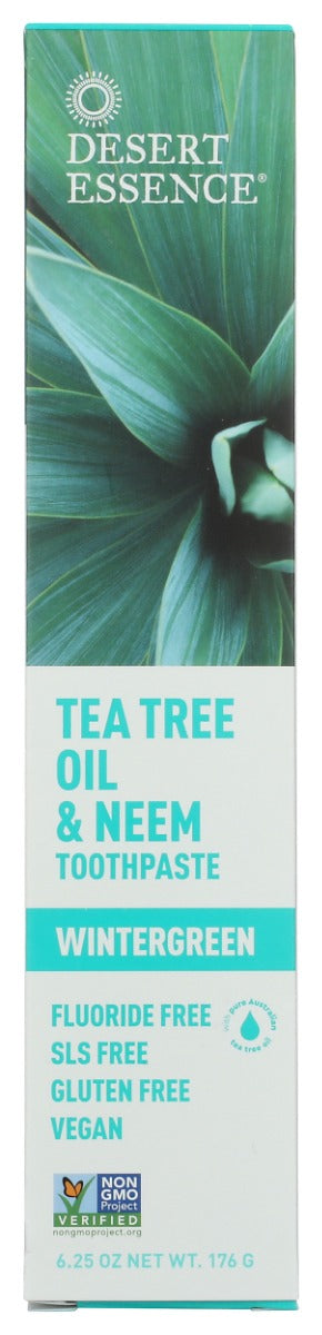 DESERT ESSENCE: Natural Tea Tree Oil and Neem Toothpaste Wintergreen, 6.25 oz