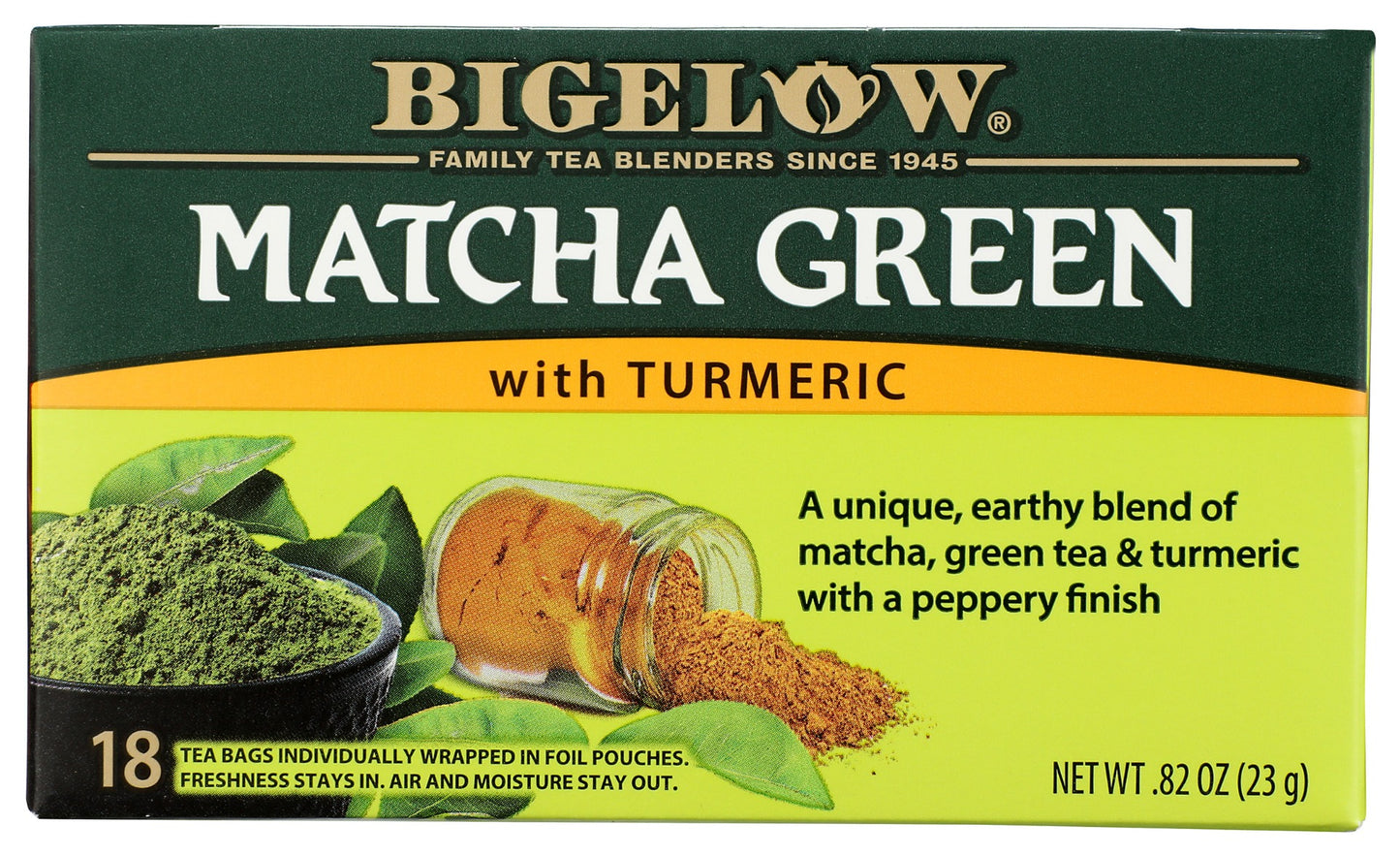 BIGELOW: Matcha Green Tea with Turmeric 18 Bags, 0.82 oz