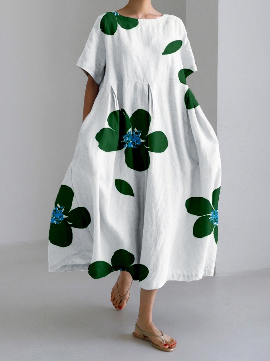Chrysanthemum Print Women's Casual Short Sleeve Dress