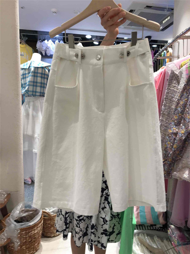 Solid Color High Waist Wide-Leg Casual Trousers