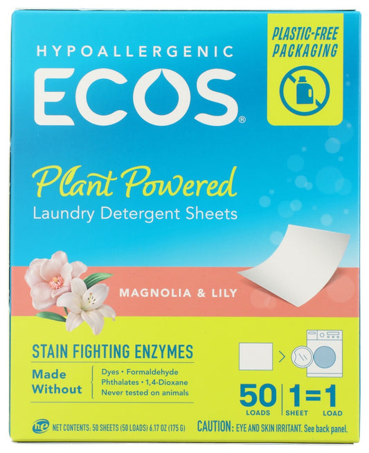 ECOS: Laundry Detergent Sheets Magnolia And Lily, 50 ea