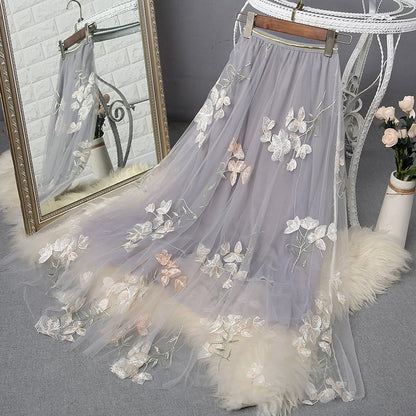 Embroidered Long Mesh Skirt for Fashionable Style