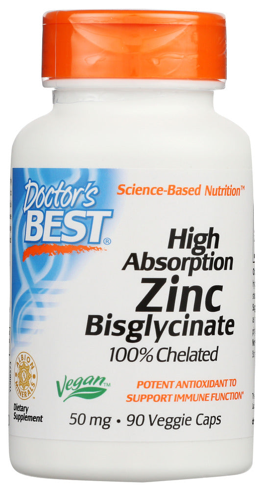 DOCTORS BEST: High Absorption Zinc Bisglycinate 50Mg, 90 vc