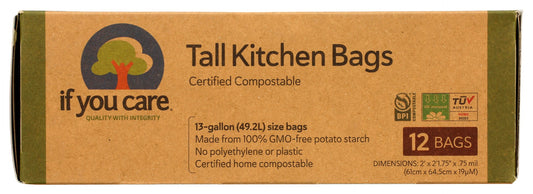 IF YOU CARE: 13 Gallon Compostable Tall Kitchen Bags, 12 bg