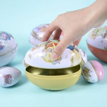 Cute Bunny Rabbit Printed Metal Easter Egg Candy Box