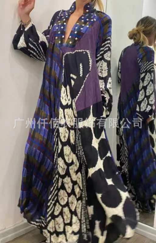 2022 Women's V-Neck Pocket Print Dress for Cross-Border Trade