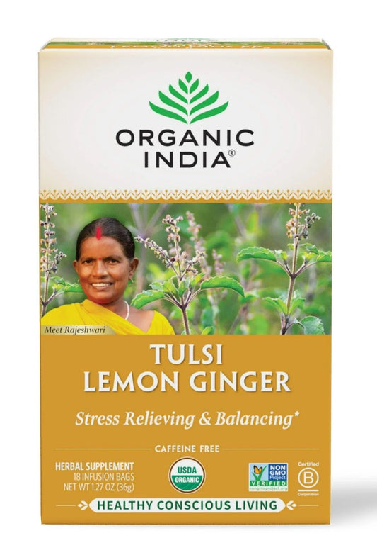 ORGANIC INDIA: Tulsi Lemon Ginger Tea, 18 Tea Bags, 1.27 oz