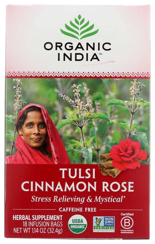 ORGANIC INDIA: Organic Tulsi Cinnamon Rose Tea, 18 bg