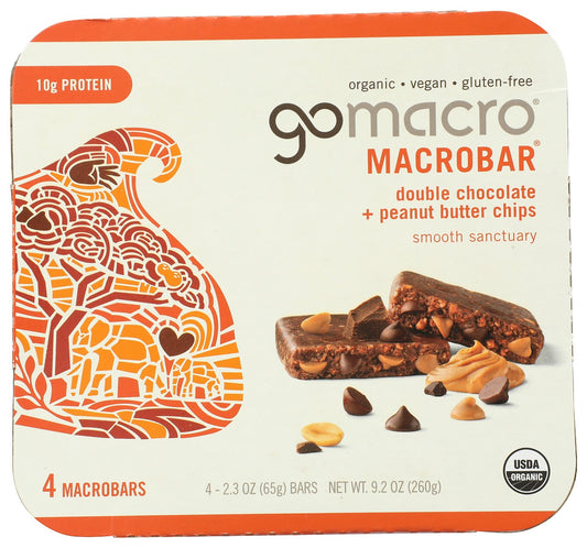 GOMACRO: Bar Double Chocolate Peanut Butter Chip 4Ct, 9.2 oz
