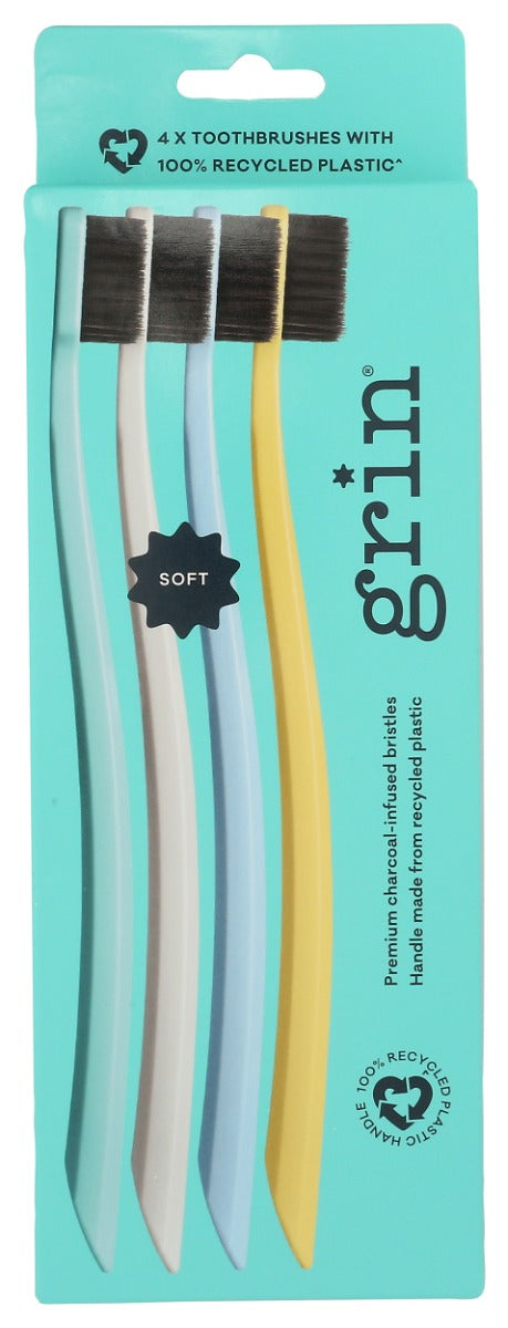 GRIN: Premium Charcoal-Infused Bristles Toothbrush Summer Beach Soft, 4 pc