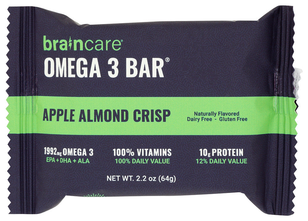BRAINCARE: Brain Omega 3 Bar Apple Almond Crisp, 2.2 oz