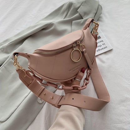 Chic French Women's Shoulder Bag with Wide Strap