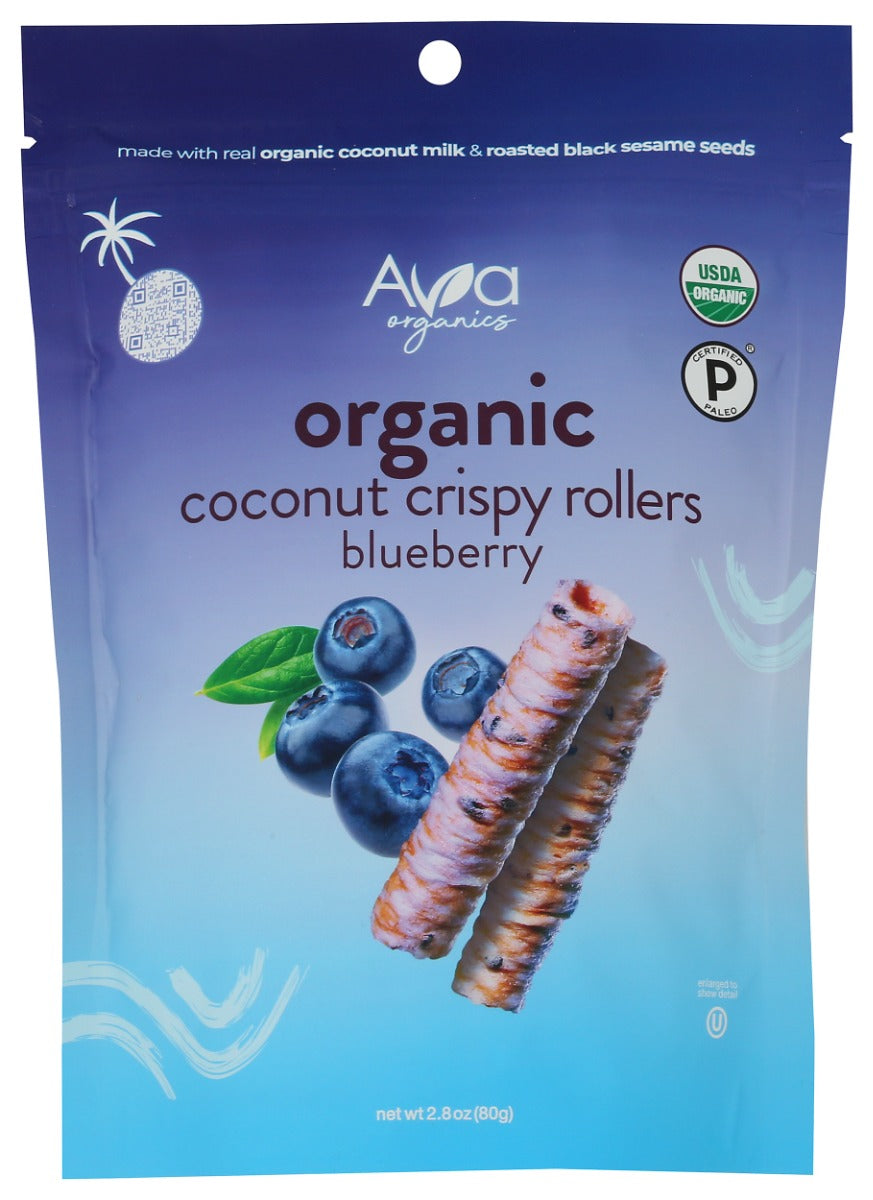 AVA ORGANICS: Coconut Crispy Rollers Blueberry, 2.8 oz