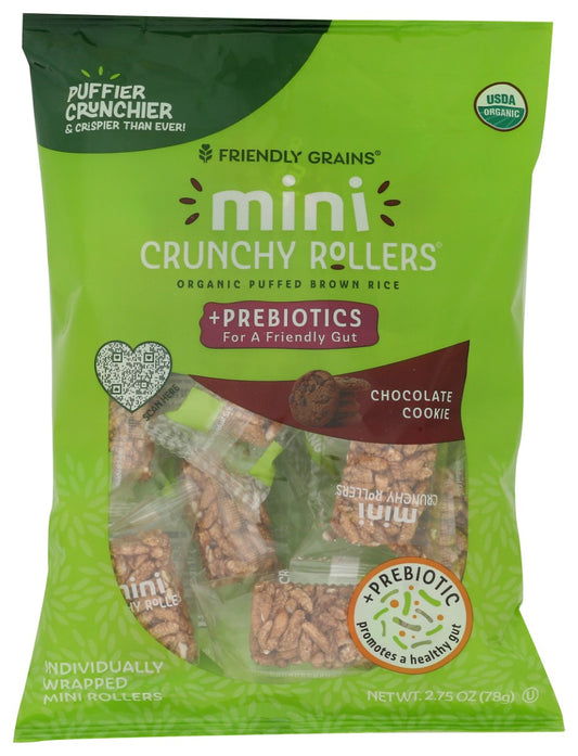 FRIENDLY GRAINS: Mini Crunchy Rollers with Prebiotics Chocolate Cookie, 2.75 oz